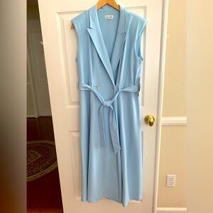NWT Calvin Klein Dress: Sky Blue, Button Close, Tie Belt, Sleeveless, Lined, 16